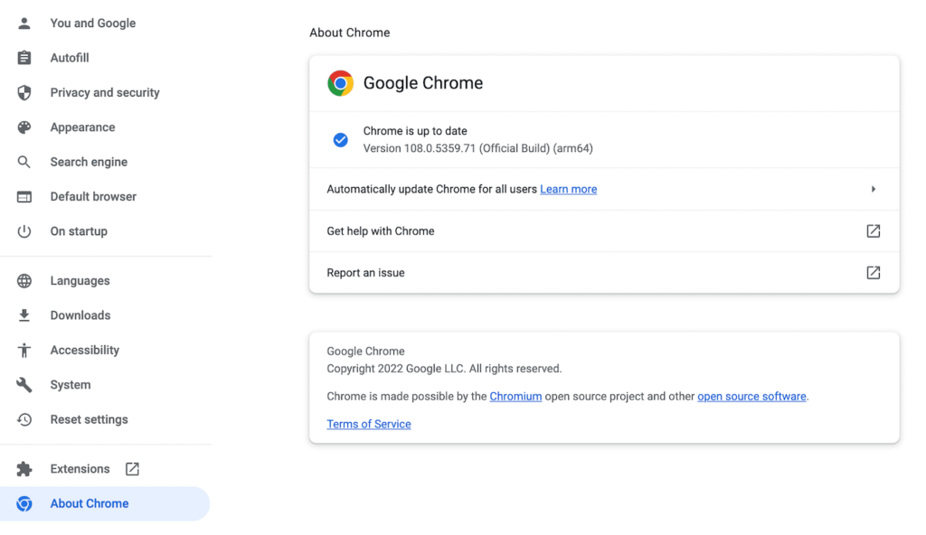更新Google Chrome